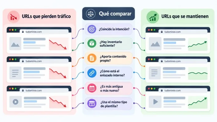 Comparación entre páginas afectadas y páginas estables durante un spam update