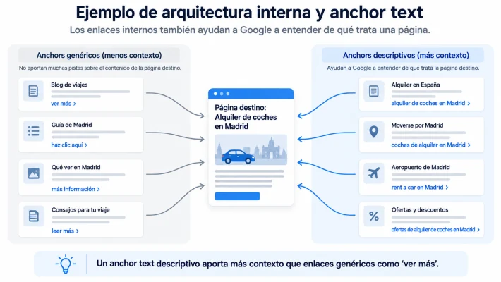 Ejemplo de anchor text descriptivo frente a enlaces internos genéricos