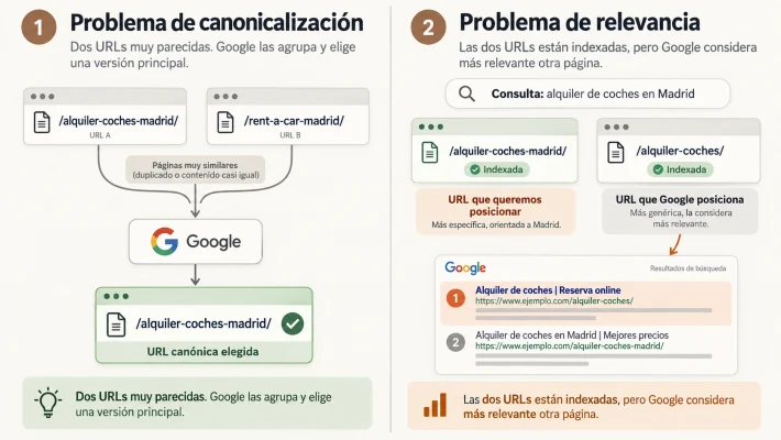 Diferencia entre un problema de canonicalización y un problema de relevancia SEO