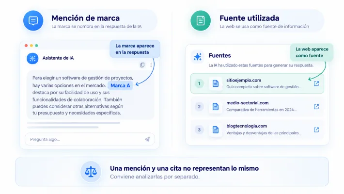 Diferencia entre una marca mencionada por una IA y una web utilizada como fuente